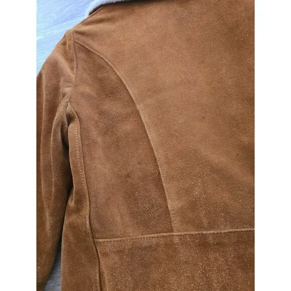 Schott NYC Rancher Western Barn Suede Leather Coat 40 Vintage Faux Fur Sherpa M